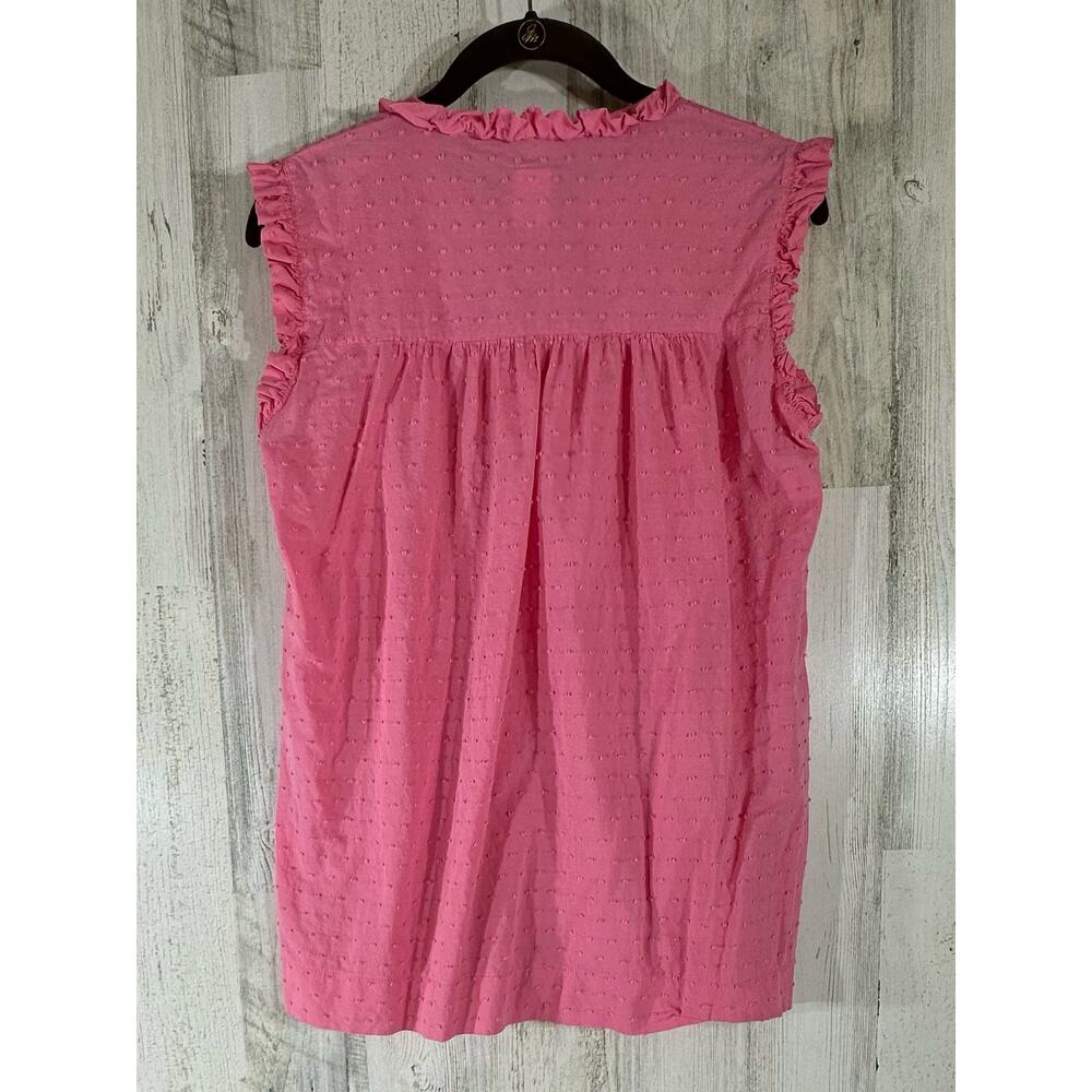 Bella Bliss Womens Top Size Large Pink Swiss Dot Ruffled Neck Sleeve Semi-sheer - Picture 3 of 9